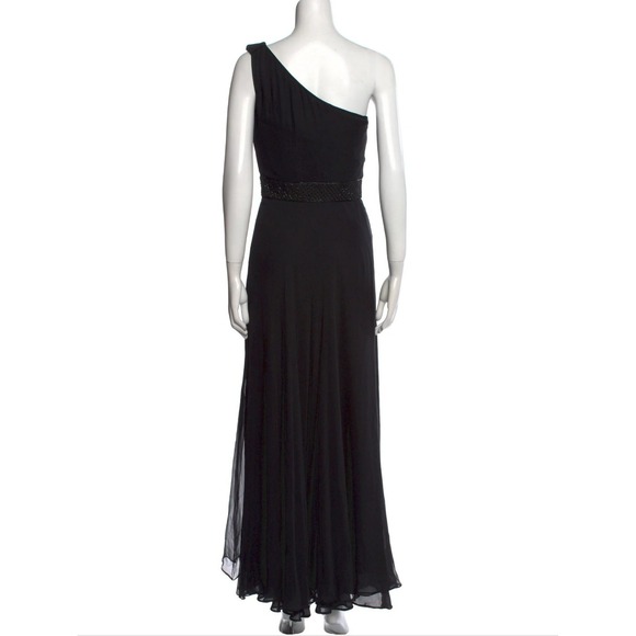 Donald Deal Black One Shoulder Beaded Waist Maxi Dress Formal Evening Gown Sz 6 - Picture 6 of 11